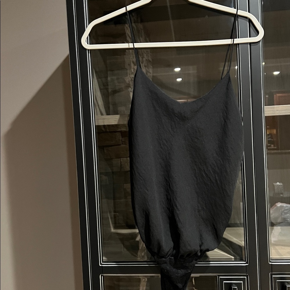 Black Thin Strap Bodysuit Tank